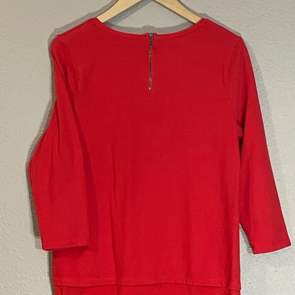 Talbots deep orange 3/4 sleeved cotton top. Vside semi sheer hem. Women’s Medium - Picture 6 of 7